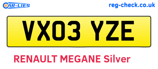 VX03YZE are the vehicle registration plates.