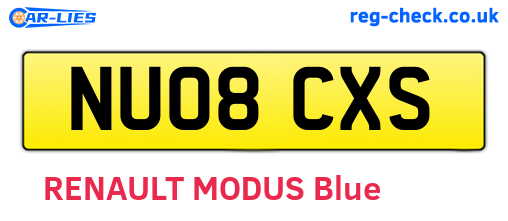 NU08CXS are the vehicle registration plates.