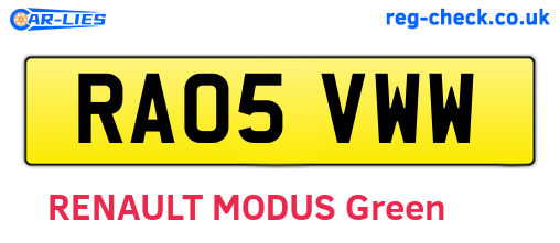 RA05VWW are the vehicle registration plates.