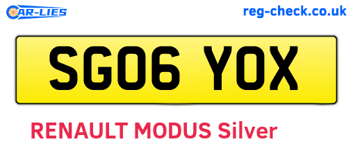 SG06YOX are the vehicle registration plates.
