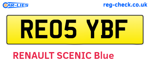 RE05YBF are the vehicle registration plates.