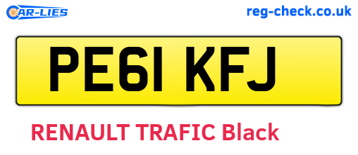 PE61KFJ are the vehicle registration plates.