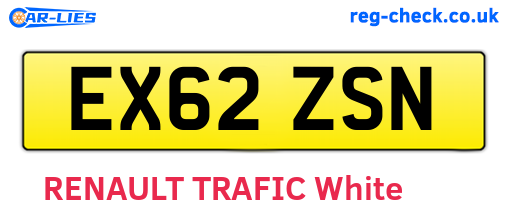 EX62ZSN are the vehicle registration plates.
