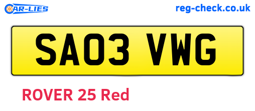 SA03VWG are the vehicle registration plates.