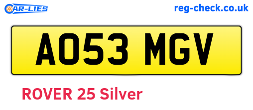 AO53MGV are the vehicle registration plates.