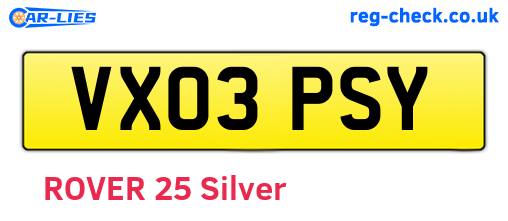 VX03PSY are the vehicle registration plates.