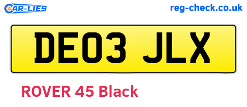 DE03JLX are the vehicle registration plates.