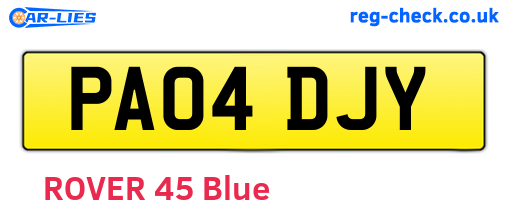 PA04DJY are the vehicle registration plates.