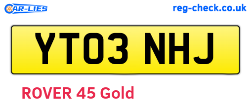 YT03NHJ are the vehicle registration plates.