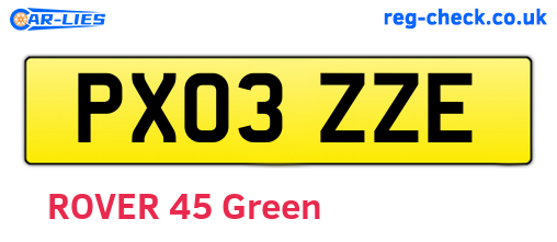 PX03ZZE are the vehicle registration plates.
