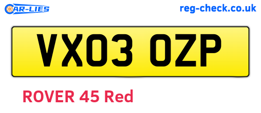 VX03OZP are the vehicle registration plates.