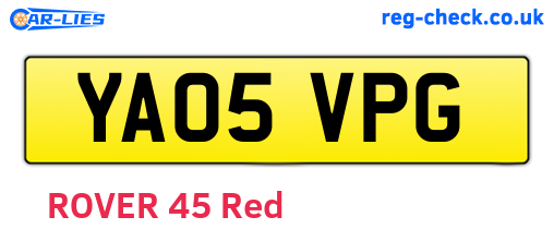 YA05VPG are the vehicle registration plates.