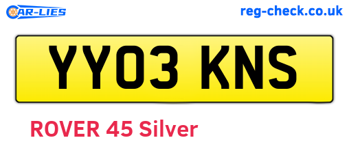 YY03KNS are the vehicle registration plates.