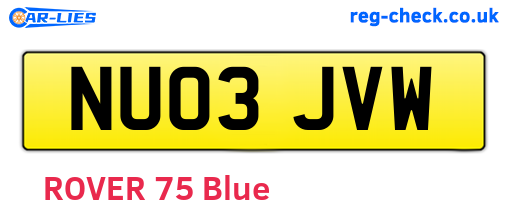 NU03JVW are the vehicle registration plates.