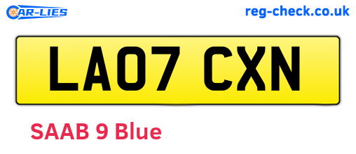 LA07CXN are the vehicle registration plates.