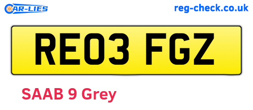 RE03FGZ are the vehicle registration plates.