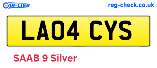 LA04CYS are the vehicle registration plates.
