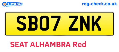 SB07ZNK are the vehicle registration plates.