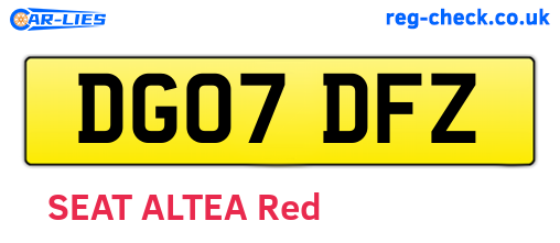 DG07DFZ are the vehicle registration plates.