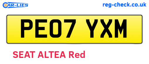 PE07YXM are the vehicle registration plates.