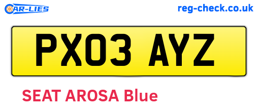 PX03AYZ are the vehicle registration plates.