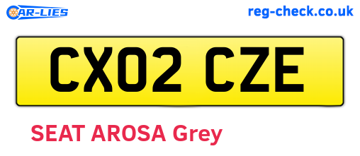 CX02CZE are the vehicle registration plates.