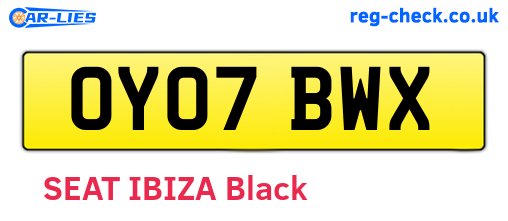OY07BWX are the vehicle registration plates.