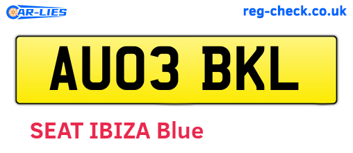 AU03BKL are the vehicle registration plates.