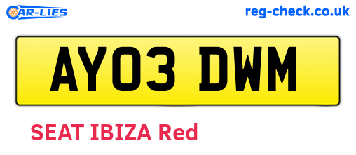 AY03DWM are the vehicle registration plates.