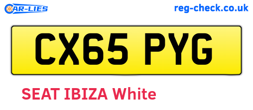 CX65PYG are the vehicle registration plates.