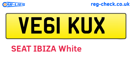 VE61KUX are the vehicle registration plates.