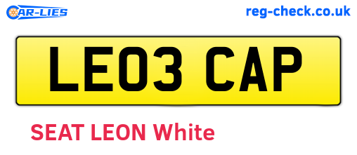 LE03CAP are the vehicle registration plates.