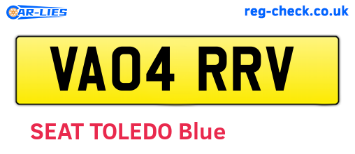 VA04RRV are the vehicle registration plates.