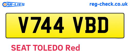 V744VBD are the vehicle registration plates.