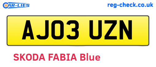 AJ03UZN are the vehicle registration plates.