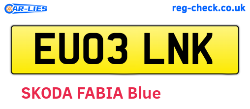 EU03LNK are the vehicle registration plates.