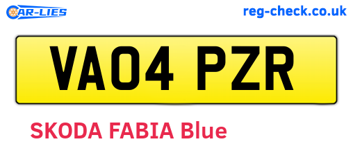 VA04PZR are the vehicle registration plates.