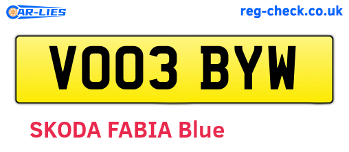 VO03BYW are the vehicle registration plates.