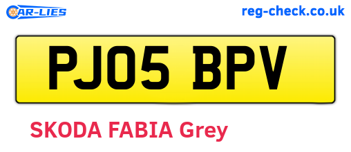 PJ05BPV are the vehicle registration plates.