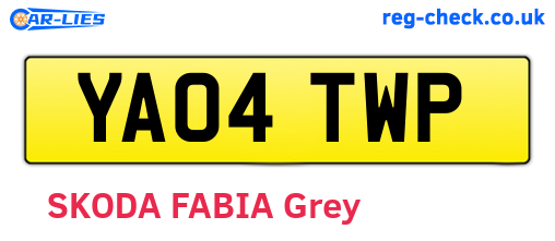 YA04TWP are the vehicle registration plates.