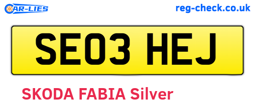 SE03HEJ are the vehicle registration plates.