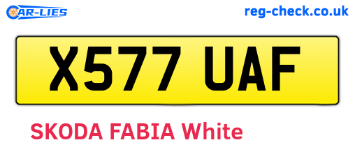 X577UAF are the vehicle registration plates.
