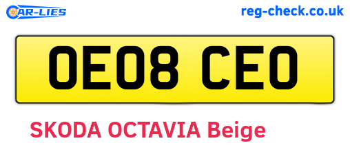 OE08CEO are the vehicle registration plates.
