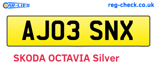 AJ03SNX are the vehicle registration plates.