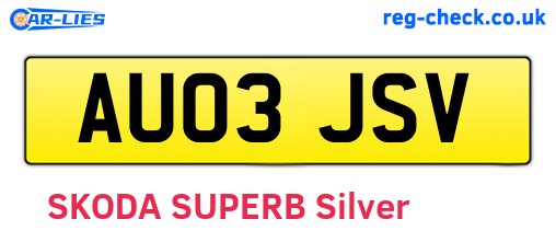 AU03JSV are the vehicle registration plates.