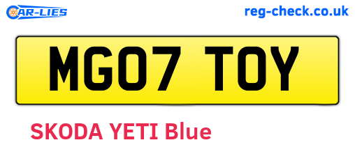 MG07TOY are the vehicle registration plates.