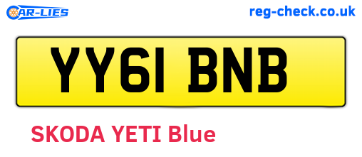 YY61BNB are the vehicle registration plates.
