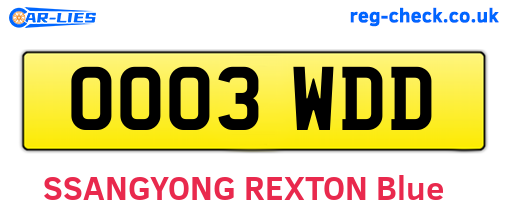 OO03WDD are the vehicle registration plates.