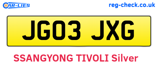 JG03JXG are the vehicle registration plates.