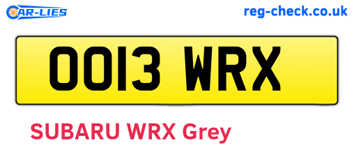 OO13WRX are the vehicle registration plates.
